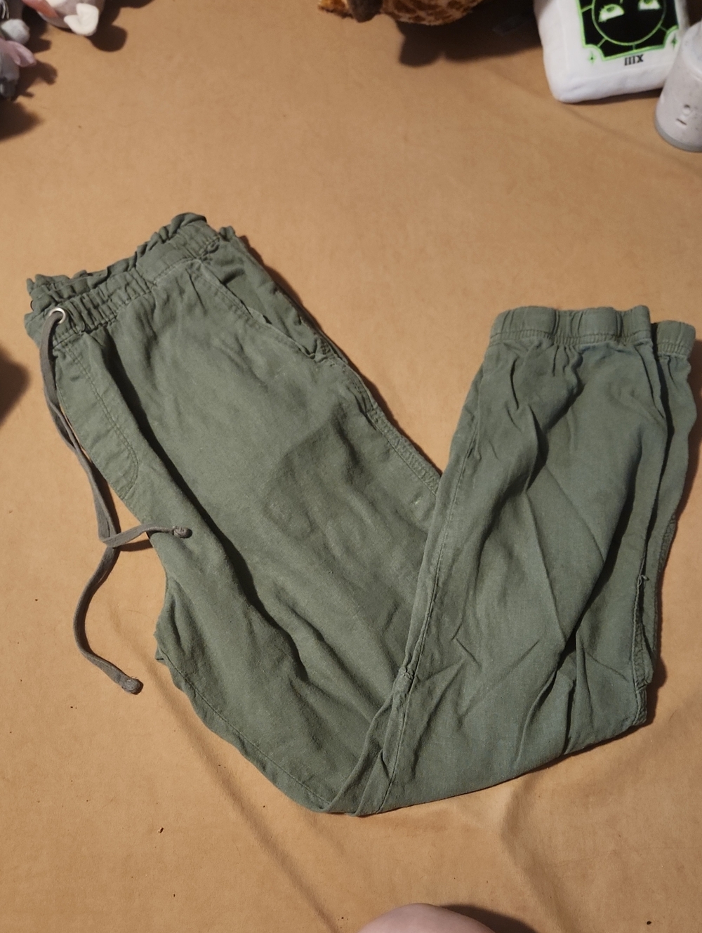 Olive Green Drawstring Linen Jogger Pants